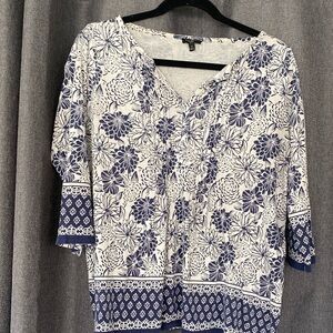 Talbots Cream Relaxed Blouse with Three-Quarter Sleeves